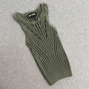 DKNY Jeans Sleeveless Geometric Ribbed Sweater Vest Stretch Shirt Green SMALL